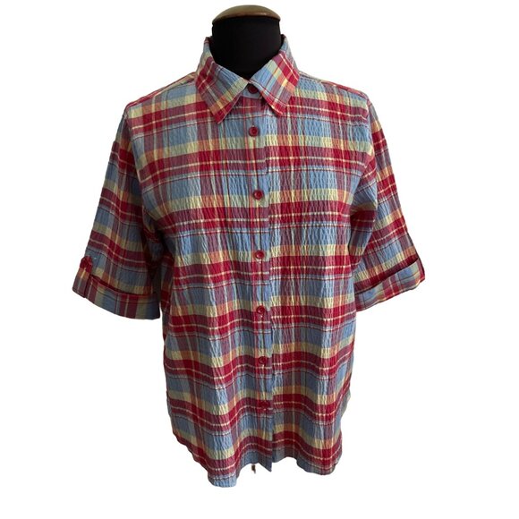 Bon Worth Tops - Bon Worth Womens Plaid Button-Up Shirt Medium MP Cotton Polyester